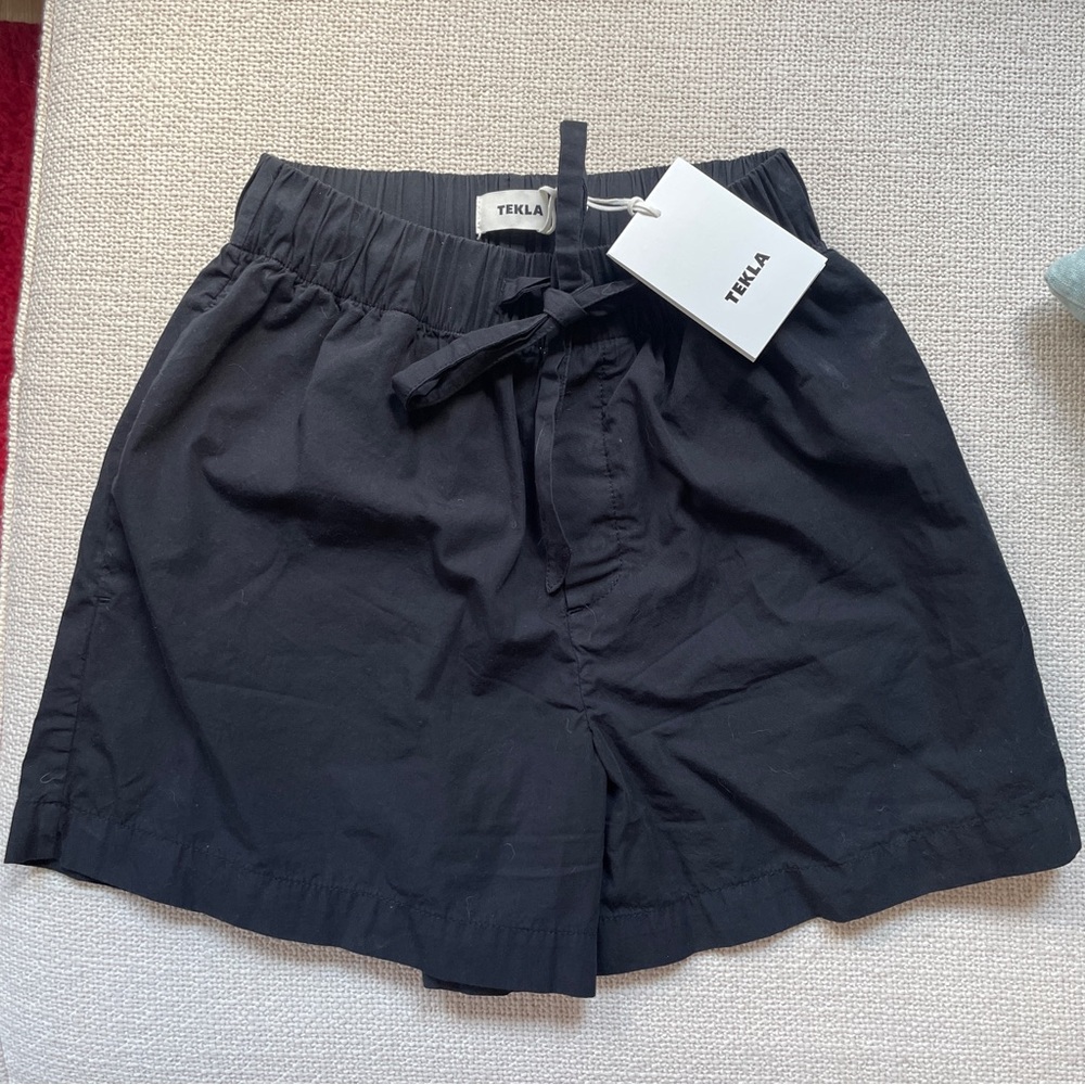 TEKLA black poplin shorts